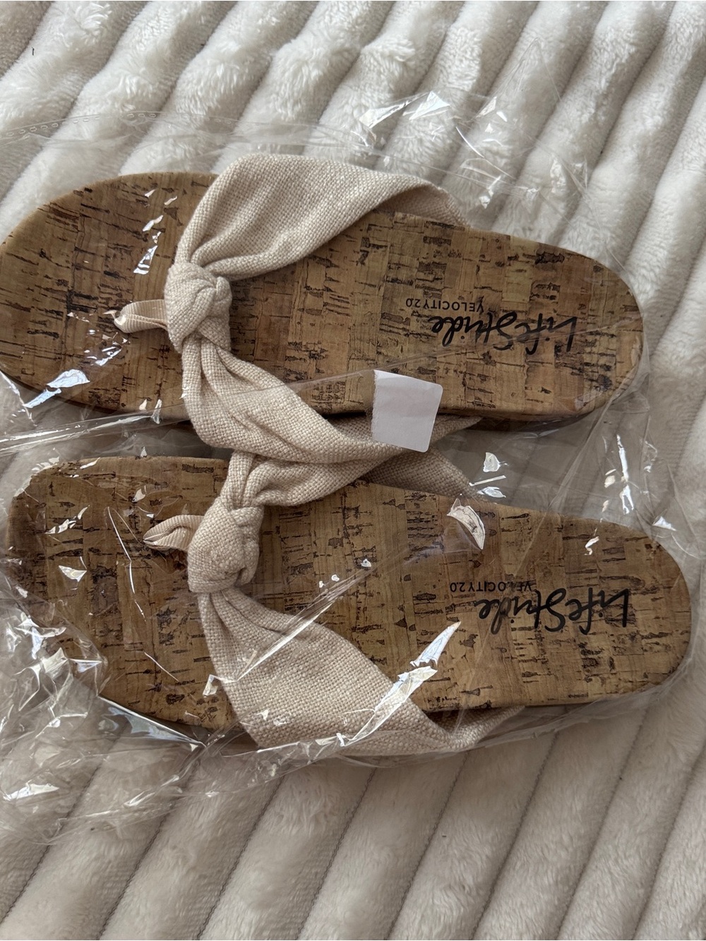 Havaianas Beige Knotted Fabric Cork Slide Sandals